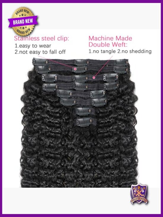 Burmese Curly Clip In Hair Extensions Human Hair 22 Inch 8pcs 120g